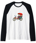 Dope And Fresh Pedicab Driver Graphic Raglan Baseball Tee featuring colorful pedicab graphic on white and black long sleeves.