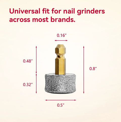 2 Pack Replacement Grinding Wheels Heads Bits For Cat Nail Grinders shown with universal fit specifications.