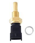 HiSport 213-4777 coolant temperature sensor, front view; brass threaded body, black plastic connector, washer