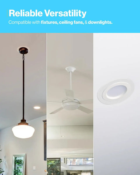 Lights and fan in room showing Six Pack Goof Ring Covers For 6 Inch Recessed Lights Flush Mount White Trim Rings 8.6 Inch