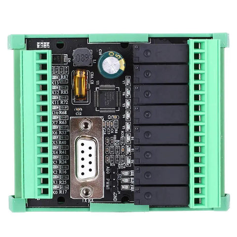 Close-up view of Heavy Duty Programmable Logic Controller Module, Straight Shooter FX2N Industrial Automation Gear with relay outputs.