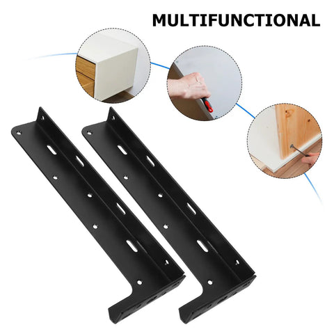 Beefy Heavy Duty L Shelf Brackets For Wood Shelves Black Steel Two Pack with installation tools and use examples