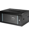 Rock Solid 4U Wall Mount Server Cabinet With Clear Glass Door Network Rack Enclosure featuring heavy duty steel frame, side view.