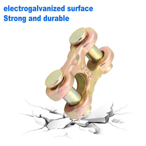 8 Pack 3/8 Double Clevis Link Heavy Duty Zinc Plated Alloy Steel Chain Repair Hardware Rock Solid Twin Clevis Connector on cracked surface