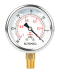 Two And A Half Inch Vacuum Pressure Gauge Glycerin Filled Heavy Duty Build Minus Thirty To Zero InHg Range Quarter Inch NPT Lower Mount