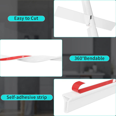 Collapsible Shower Threshold Water Dam Barrier For Curbless Showers, flexible silicone with self-adhesive strip, easy to cut and bendable.