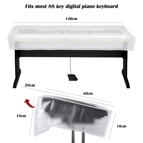 Keyboard Dust Cover For 88-Key Digital Pianos And Keyboards, transparent and waterproof, fits 140 cm long instruments.