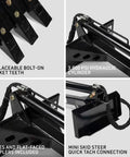 Compact Fronthoe Backhoe Attachment For Mini Skid Steers with bolt-on teeth, hydraulic cylinder, hoses, and quick tach connection.