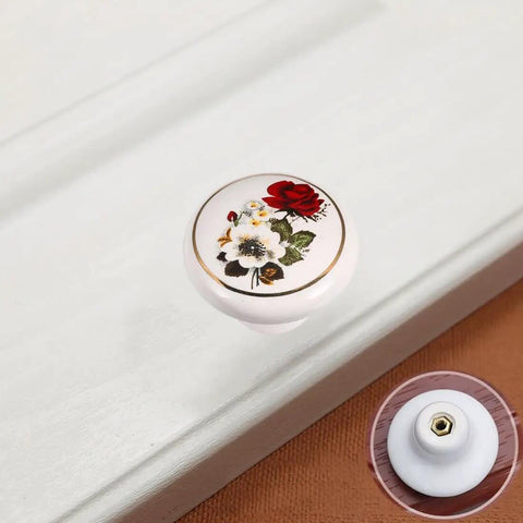 Ceramic Flower Drawer Knobs Six Pack Vintage Floral Cabinet Knobs For Dresser Door Kitchen Red Rose Hand Painted Ceramic Hardware