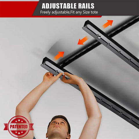 Adjustable Overhead Garage Storage Rack Expandable Ceiling Organizer Super Sturdy Steel Frame Fits Any Tote Perfectly Keep Your Gear Solid Clutter Free Zero Sweat Assembly Heavy Duty Build