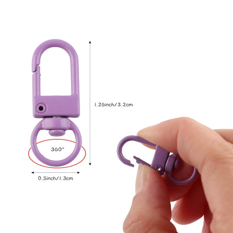 Seventy Eight Piece Small Swivel Snap Lobster Claw Clasps In Assorted Bold Shades delivering legit heavy duty strength, showing purple clasp size 1.26x0.5 inch.