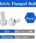 Eight Pack M10 1.25mm Flange Hex Head Bolts 25mm Long For ATV UTV Quad Go Karts Mini Bike Lawn Mower Snowmobile