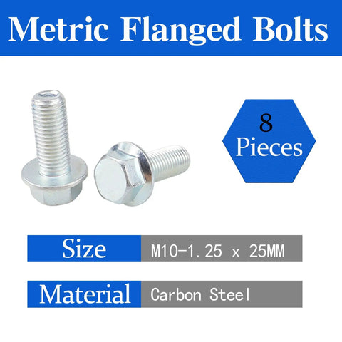 Eight Pack M10 1.25mm Flange Hex Head Bolts 25mm Long For ATV UTV Quad Go Karts Mini Bike Lawn Mower Snowmobile