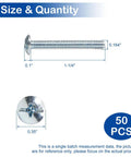 Diagram of 50 Pack 8-32 x 1-1/4 Inch Cabinet Door And Drawer Screws with dimensions and top view of Phillips or slotted head.