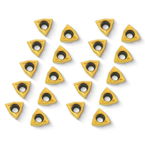 20 Pack TiN Coated Carbide Turning Inserts WCMT06T304 WCMT32.51 for CNC Lathe Replacement displayed on white background