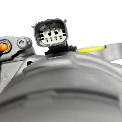 Top Shelf Remanufactured Electric AC Compressor For Chevy Bolt EV 2017 Through 2021 OEM Fit HVAC Replacement showing electrical connector.