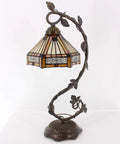 Tiffany Style Stained Glass Table Lamp With Yellow Hexagon Shade, 8 Inch Lampshade, 21 Inch Tall, Bronze Resin Base