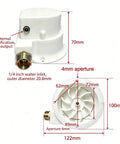 Dimensions and components of Portable 50W Micro Hydro Generator for Off Grid Power with 1/4 inch water inlet.