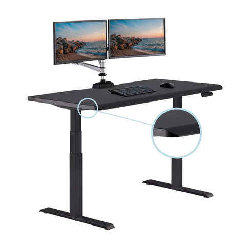 Vari ComfortEdge Electric Standing Desk 60X30 Black Dual Motor Height Adjustable Sit Stand Workstation with ergonomic wrist support.
