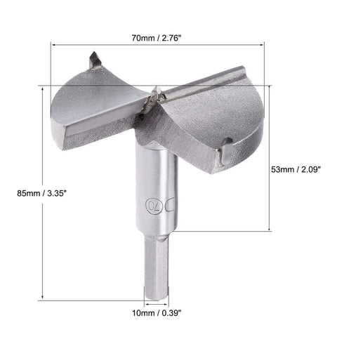 Forstner drill bit, 70mm diameter, tungsten carbide, gray wood hinge hole cutter with 10mm shank