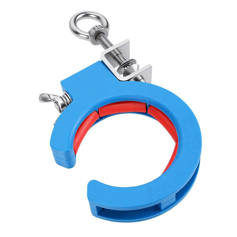 Cable Tray Roller Guide 65mm Blue ABS And Stainless Steel Wire Pulling Pulley For Indoor Outdoor Wiring With Easy Peasy Wire Routing And Simple Adjustable Installation, blue clamp view