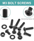 700 Piece M3 Hex Head Cap Screws Metric Machine Bolts Nuts Washers Assortment Kit For Grab And Go DIY Projects And Repairs Durable Solid Material Precise Threads For Smooth Engagement And Long Lasting Fastening. Black M3 hex head bolts, nuts, and washers with full threads