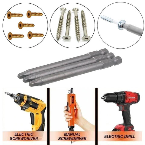 10 Pc Magnetic Square Drill Bit Set 100mm Hex Shank Robertson Square Drive Bits for Pocket Hole Jig S2 Alloy Steel