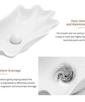 HAOCHRYSYPH Ceramic Shell Vessel Sink Bowl, Milk White, 24.41x13x4.73 in. top view showing smooth curve design and drain.