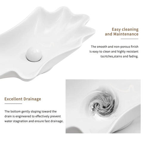 HAOCHRYSYPH Ceramic Shell Vessel Sink Bowl, Milk White, 24.41x13x4.73 in. top view showing smooth curve design and drain.