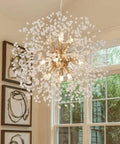 Gold 9 Light Crystal Ceiling Chandelier Pendant Lighting Fixture for Dining Room with sparkling crystals and luxe finish