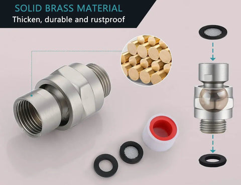 Shower Head Swivel Ball Adapter With Solid Brass Universal Angle Connector For Heavy Duty Durability, No Leak Performance, High Pressure Safe, Corrosion Resistant, No Fuss Install, Universal Fit, solid brass adapter with seals