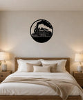 Rustic Steam Locomotive Metal Wall Art Decor for Bedroom, Vintage Circular Train Scene Sign, Outdoor Friendly Artwork