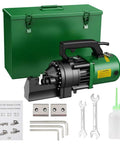 Heavy Duty Anbull 1350W Electric Hydraulic Rebar Cutter For Cutting Up To Seven Eighths Inch Thick Steel Rods Fast One Hand Operated Power Tool With Replaceable Jaw Blades For Construction Job Sites with green toolkit.