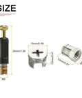 Three In One Furniture Connector Kit for Wood Wardrobes, Cupboards, and Bookshelves, 20 Sets includes cam lock nut and dowel sizes