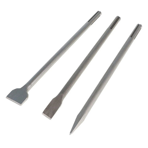 Beefy 16 Inch Heavy Duty Rotary Hammer Chisel Set, 3 Piece Flat, Point, And Scaling Chisels For Demolition, Heat Treated Steel