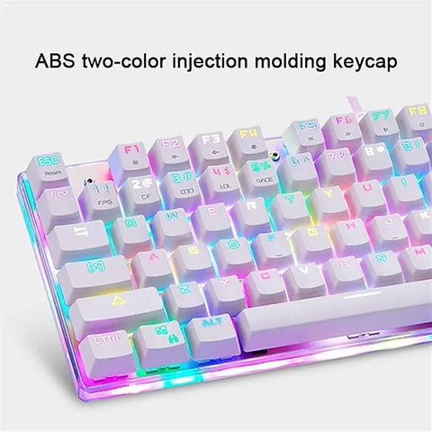 Wired Mechanical Gaming Keyboard With Slick Clicky Feel And Vivid RGB Backlight Built For PC Players Demanding Lightning Fast Typing Through Nine Flashing Light Designs To Straight Up Upgrade Your Entire Desk Setup, showing keycap details.