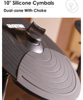 Pro Grade Gig Ready Electric Drum Set For Adults With Dual Zone Mesh Pads, cymbal close-up, 10-inch silicone, dual-zone with choke.