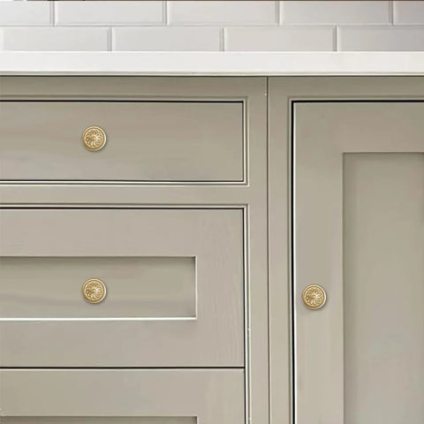 2 Pack 2.5 Inch Brushed Brass Cabinet Knobs With Vintage Backplates For Cabinets Doors And Drawers Bi Fold Door Knobs installed on cabinet