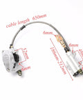 Brake caliper assembly with cable, part of Beefed Up Rear Live Axle Kit With 5 Inch Wheel Assembly, dimensions labeled.