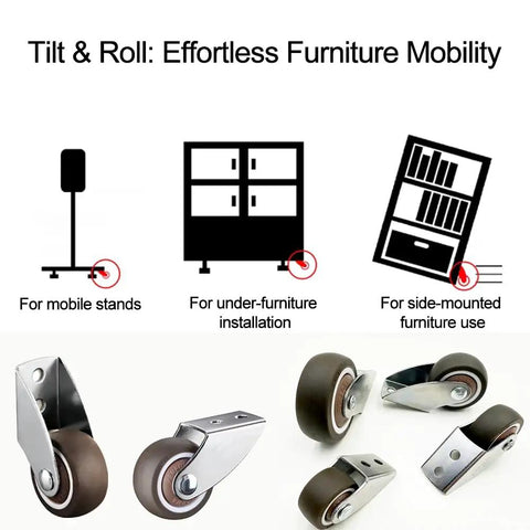 1-1/2 Inch Rigid Caster Wheels Set Of 4 With Stainless Steel No Sag Design And Quiet Rubber Casters For Furniture Doors Gates