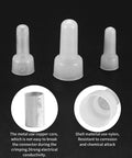 Front view: three translucent nylon insulated closed-end crimp connectors (CE1, CE2, CE5) for 22–16/16–14/12–10 AWG.