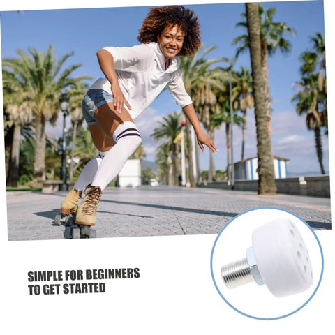 Person roller skating outdoors with 2 Pack Rubber Toe Stops For Roller Skates And Quad Skates, round brake block stoppers