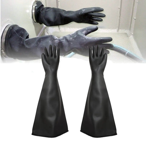 Heavy Duty Sandblasting Gloves 27.5 Inch Latex Rubber Protective Safety Work Gloves Black Striped Grippy