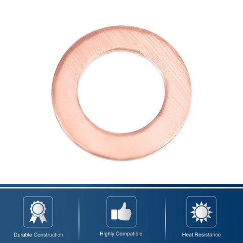 Copper Flat Washer Sealing Ring M6 x 10mm x 1mm, single washer top view, durable copper construction, smooth surface