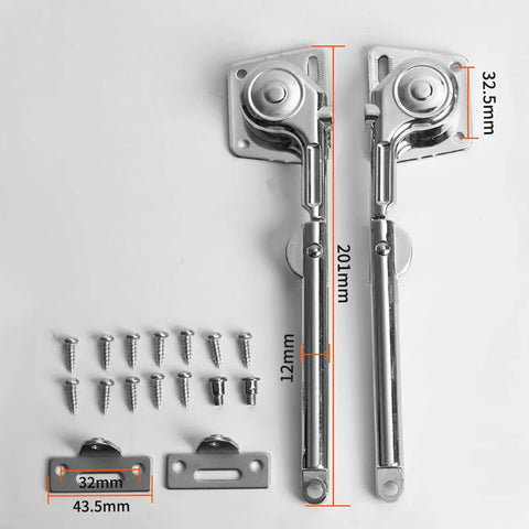 Heavy Duty Gas Lift Cabinet Hinge System With Telescopic Pneumatic Support Rods Hydraulic Soft Close For Furniture Doors And Panels Zinc Alloy Build Bottom Fixing Plate Design Smooth Quiet Action with screws