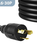 Beefy Heavy Duty L6-30P To L6-30R Twist Lock Generator Power Cord 10FT 30A SJTW 10 Gauge Extension Cable Weatherproof Black