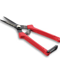 Ultra Lightweight Micro Tip Harvesting Snips for Herbs Flowers Veggies with red handles, HRC60 steel blades, and spring action.