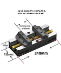 Tough As Nails Heavy Duty Self Centering Bench Vise For Cnc Machines featuring detailed clamping range and size dimensions.