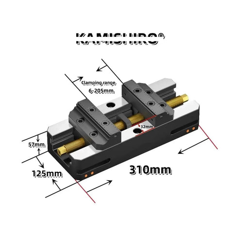 Tough As Nails Heavy Duty Self Centering Bench Vise For Cnc Machines featuring detailed clamping range and size dimensions.