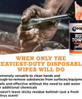 Mechanic using Orange Heavy Duty Ruff Towels With Scrubbing Power 10 By 12 Inches Dual Textured Multi Purpose Cleaning Wipes